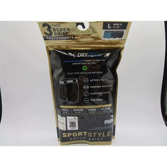 Puma Performance Men's Large Sport Style Boxer Briefs Dry Cell 3 Pack Blue - Picture 4 of 5